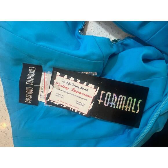 PRECIOUS FORMAL NWT BLUE JEWELED ONE SHOULDER GOWN WAIST JEWELED CUTOUT WOMENS 4 - Picture 15 of 16